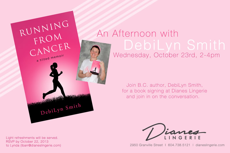 Author-and-Cancer-Survivor-DebiLyn-Smith-instore-book-signing-Dianes-Lingerie-South-Granville-Vancouver-800x533