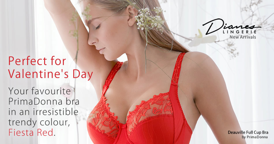 Your favourite PrimaDonna bra in an irresistible trendy colour, Fiesta Red, perfect for Valentine’s Day from Dianes Lingerie.