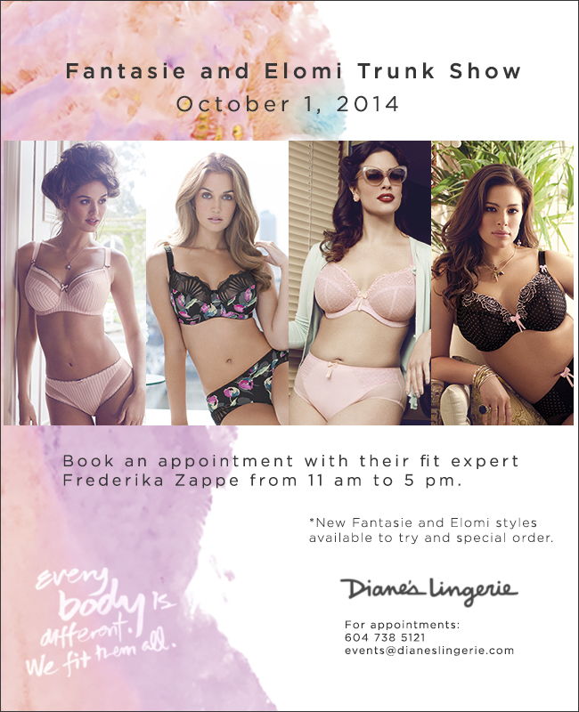 Attend the Fantasie and Elomi Trunk Show, Wednesday, October 1, 2014 at Diane's Lingerie